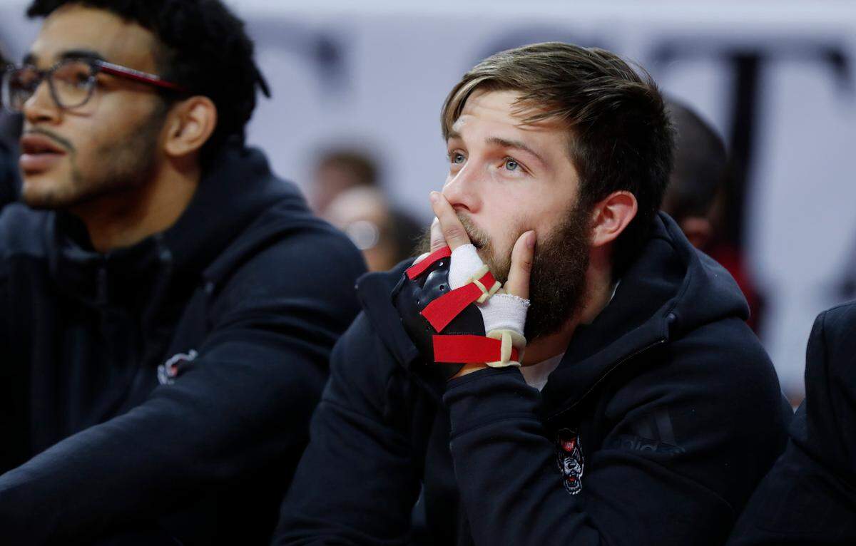 N.C. State’s Braxton Beverly watches during the second half of N.C. State’s 111-62 exhibition victory over Chowan at PNC Arena in Raleigh, N.C., Monday, Oct. 29, 2018.