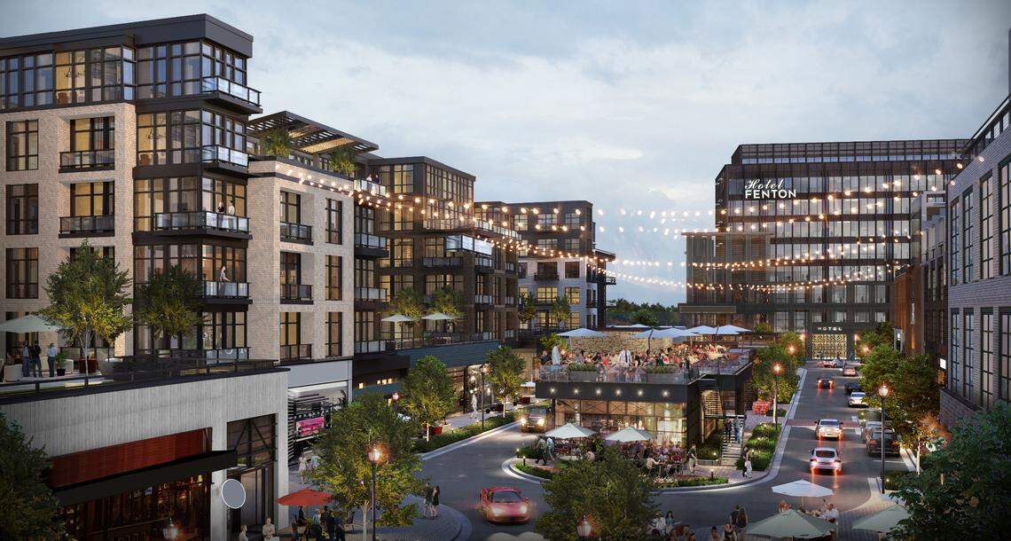 Downtown Raleigh cocktail bar Dram & Draught will join Cary’s $850 million Fenton Development. The bar will open next year in one of the development’s “jewel-box” spaces, pictured in the middle of this rendering.