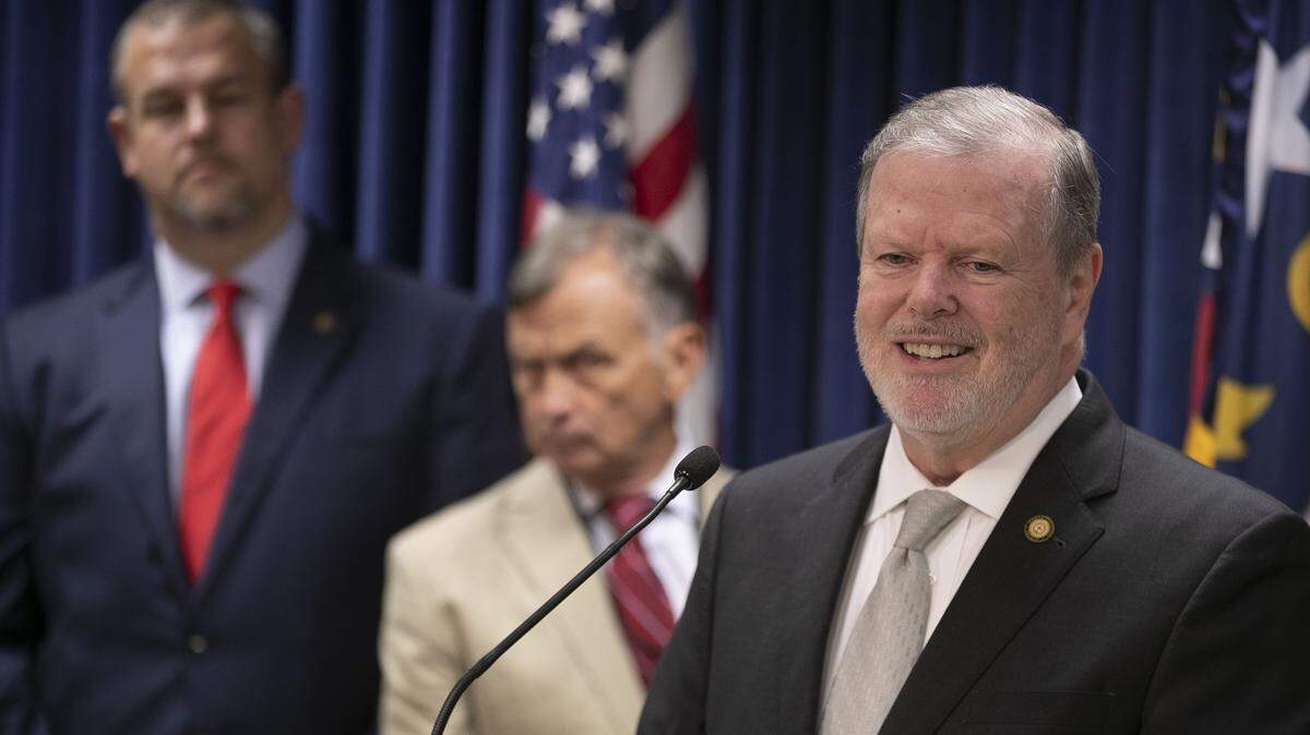 Senate leader Phil Berger outlines his plan to finish up legislative business and adjourn by the end of the month during a press conference on Tuesday, October 1, 2019 at the General Assembly. Berger says Republican-driven tax cuts have lifted the state economy.
