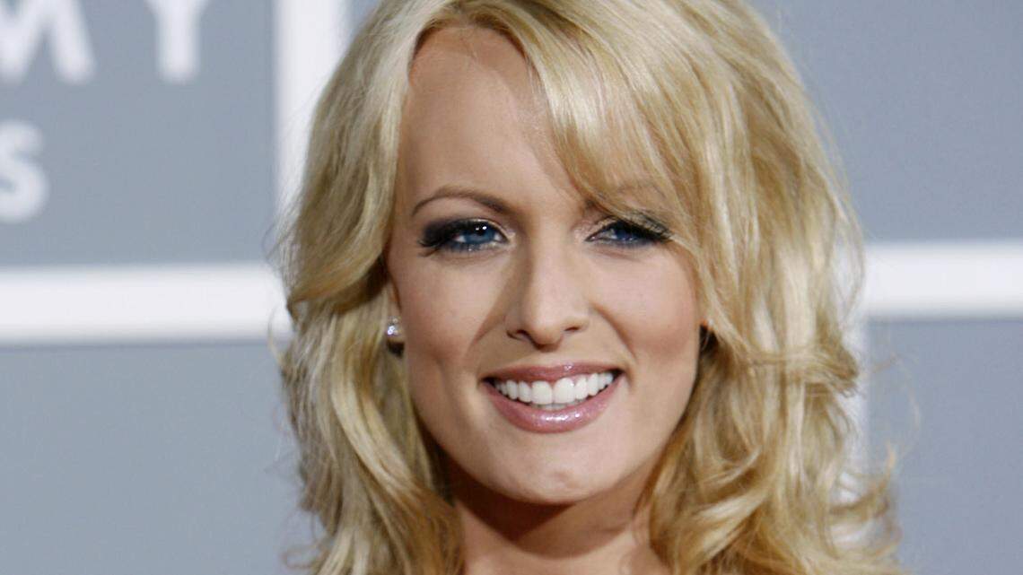 Stormy Daniels arrives for the 49th Annual Grammy Awards in Los Angeles.