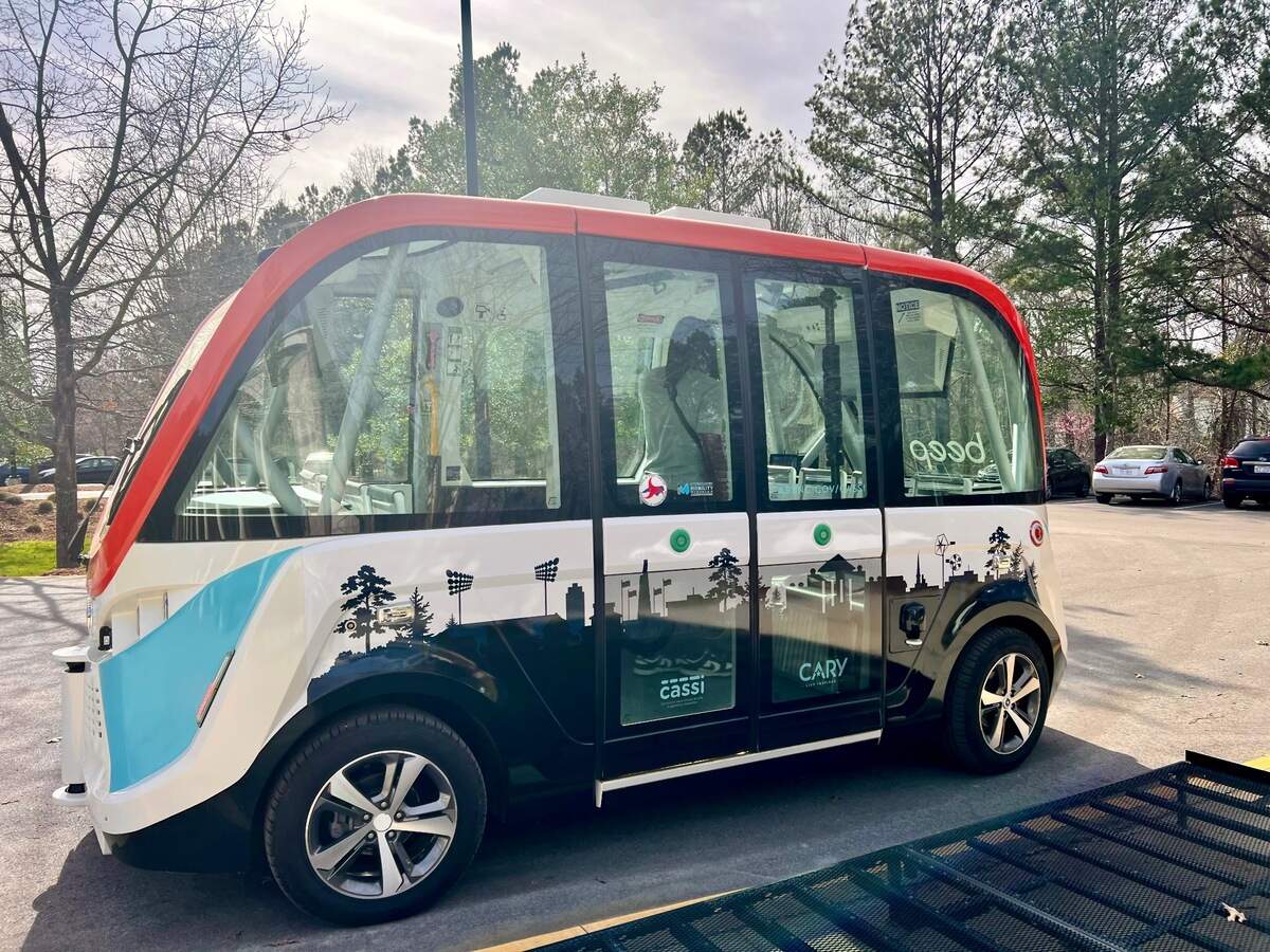 While CASSI doesn’t have a driver, or steering wheel, there is a trained attendant on the shuttle that can take manual control of the shuttle when needed. They also assist passengers with wheelchairs or other mobility devices.
