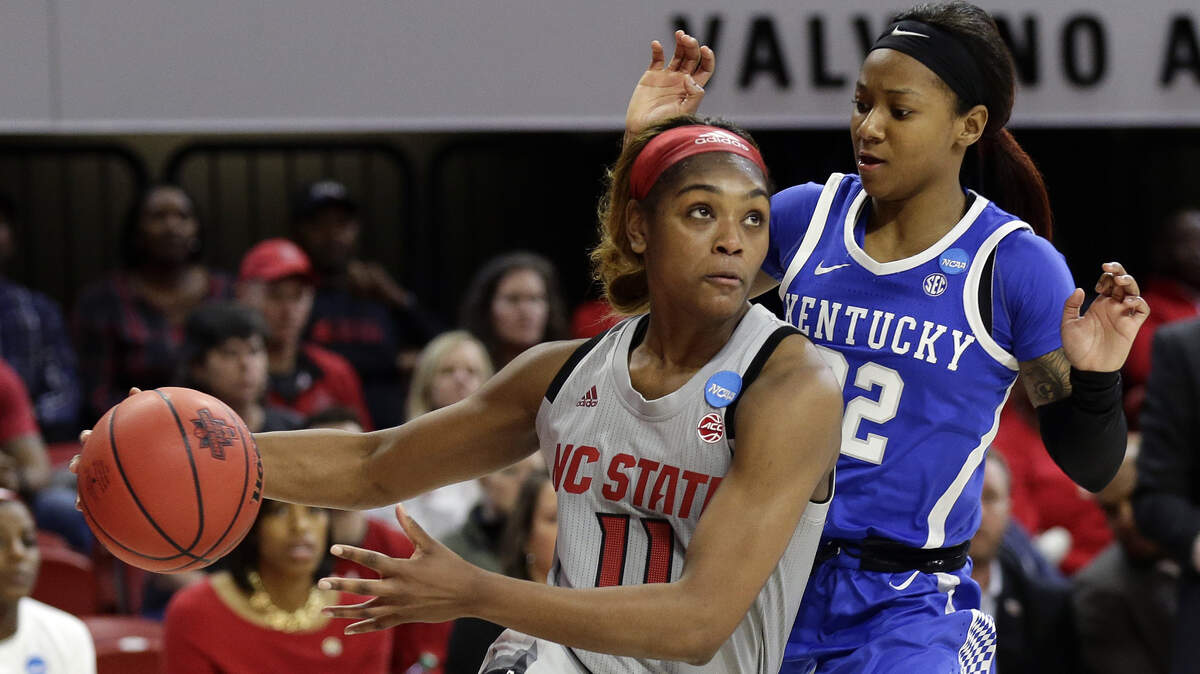 North Carolina State’s Kiara Leslie (11) drives to the basket while Kentucky’s Jaida Roper defends during the second half of a second round women’s college basketball game in the NCAA Tournament in Raleigh, N.C., Monday, March 25, 2019.