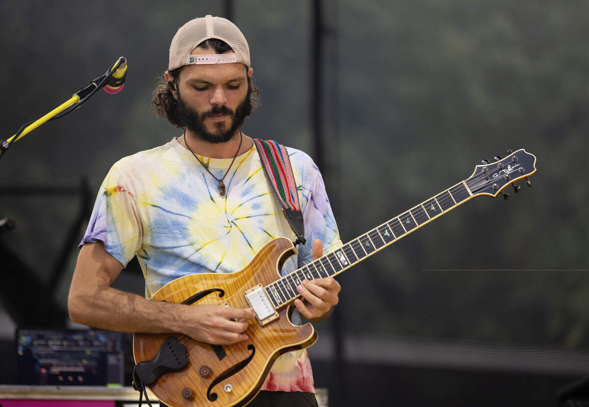 Rick Mitarotonda on lead guitar for Goose, Friday night at Raleigh’s Red Hat Amphitheater.