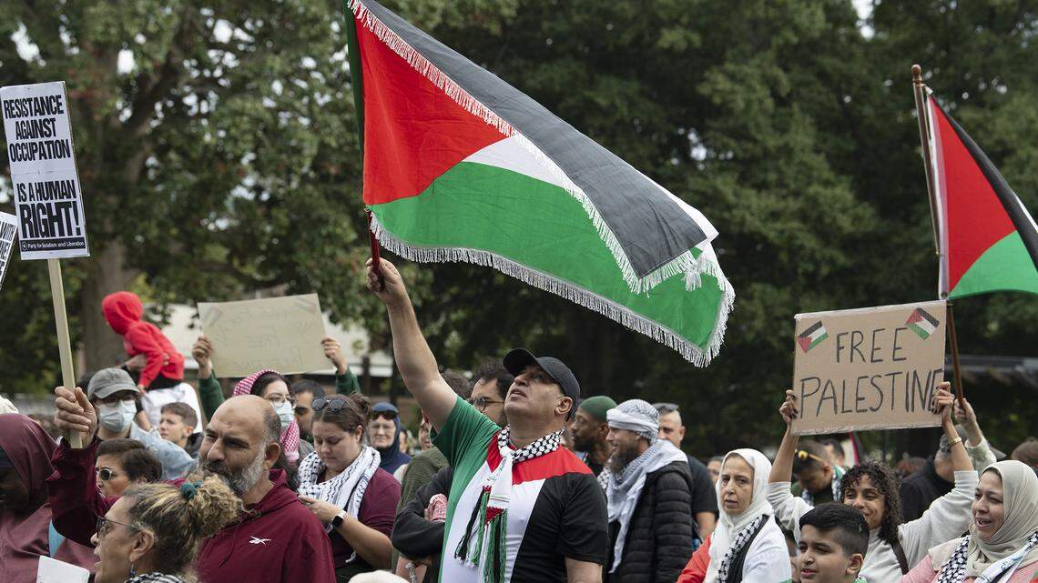 Palestinian supporters march through downtown Raleigh, oppose Israeli action in Gaza