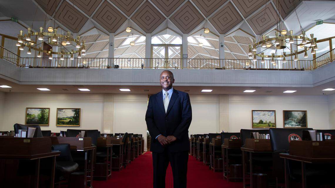North Carolina House Democratic Leader Rep. Robert Reives is photographed in the House chambers on Monday, Sept. 19, 2022, in Raleigh, N.C.
