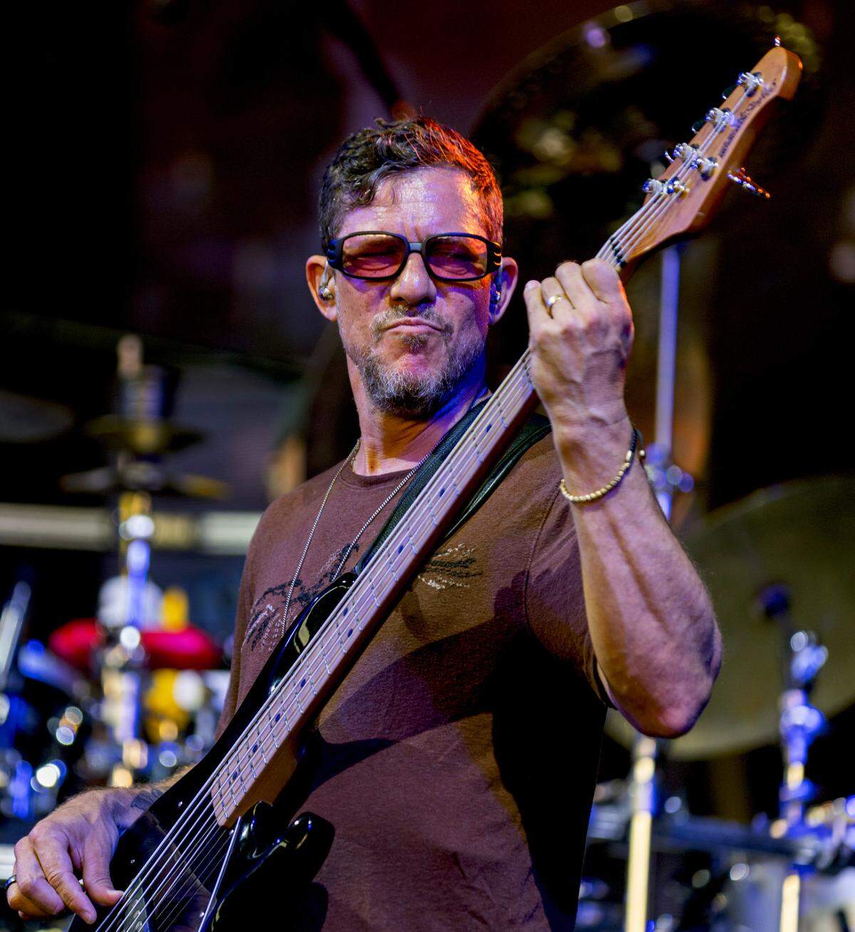 Dave Matthews Band bassist Stefan Lessard in concert at Raleigh, N.C.’s Coastal Credit Union at Walnut Creek, Friday night, June 14, 2024.