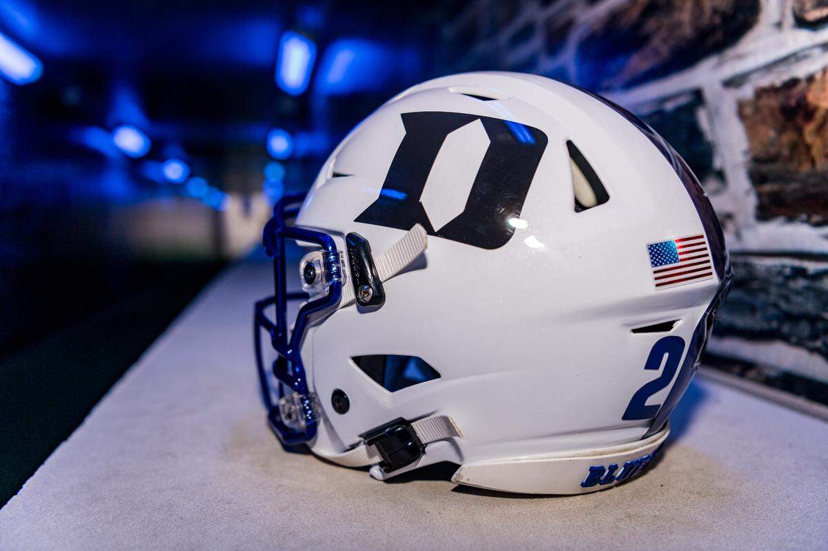 Duke Football puts black D sticker on helmets in Durham, NC. September 15, 2020