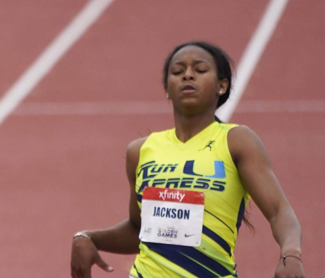 Shawnti Jackson won three NCHSAA 4A state titles (100 meters, 200 meters, 400 meters) for Wakefield High in 2022. A senior, she has committed to run for Arkansas in college.