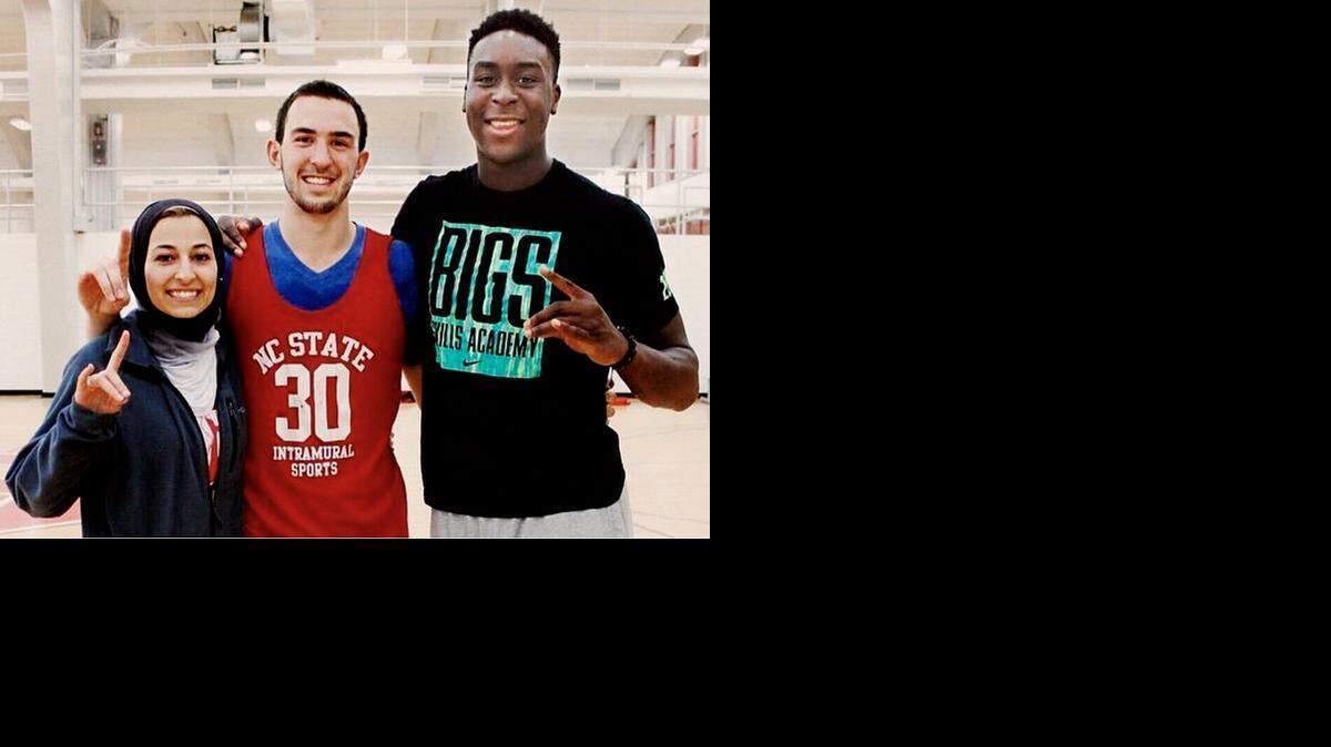 N.C. State basketball player Abdul-Malik Abu, right, posted this photo of himself with Yusor Mohammad Abu-Salha, left, and her husband, Deah Shaddy Barakat, 23, along with a heartfelt message Wednesday on Instagram – the day after the couple and her sister were shot dead in Chapel Hill.
