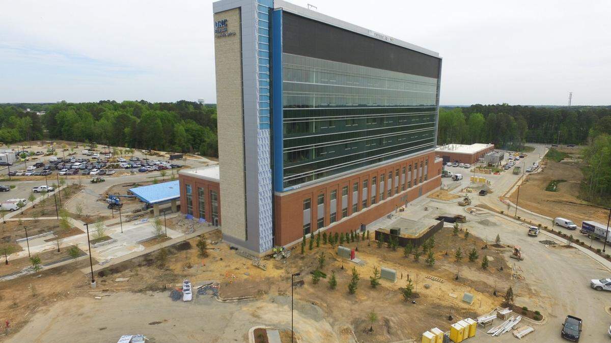 UNC’s proposed hospital at Research Triangle Park would be the same size as the UNC Rex Holly Springs Hospital, shown here, which is expected to open in September.