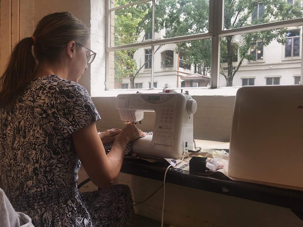 Boone artist Jeana Eve Klein works on her latest installation at Artspace in downtown Raleigh. She’s spent the last month as the PNC Pop In Artist in Residence working on tapestries and soft sculptures.