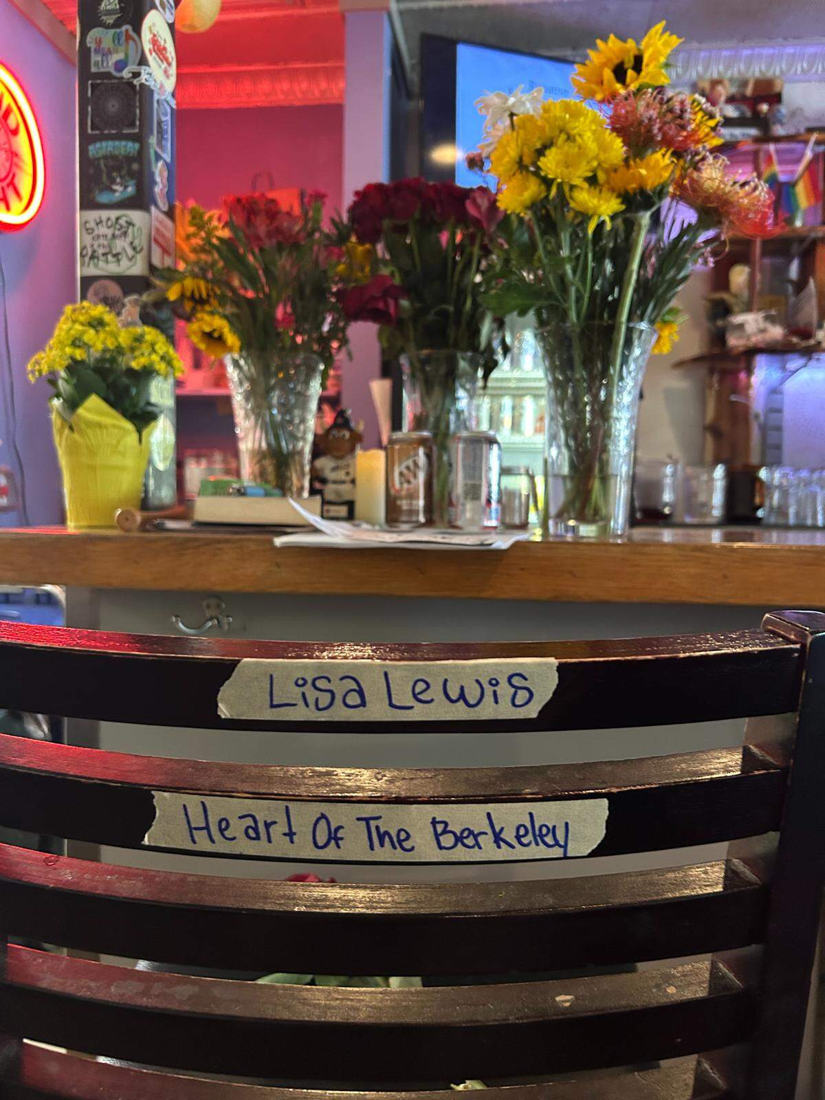 A red rose sits in this tribute barstool at Berkeley Cafe, where Lisa Lewis held court wrangling Raleigh’s cantankerous and messy customers with a kind but firm hand.