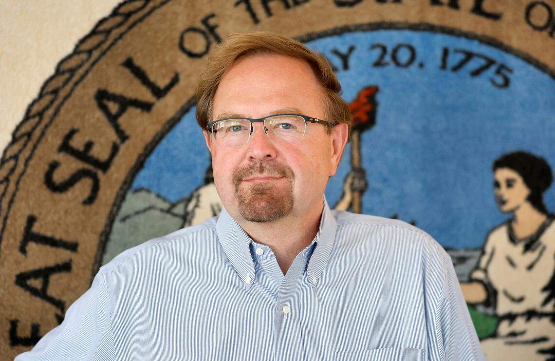 State Sen. Chuck Edwards poses for a portrait in his office in Hendersonville, N.C., Wednesday, May 18, 2022.