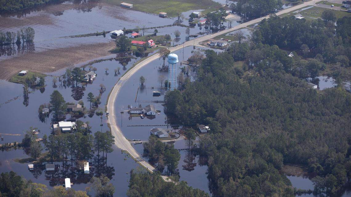 The town of Chinquapin, N.C. in Duplin County is surrounded by the flooded NE Cape Fear River and the heavy rain associated with Hurricane Florence on Thursday, September 20, 2018. 