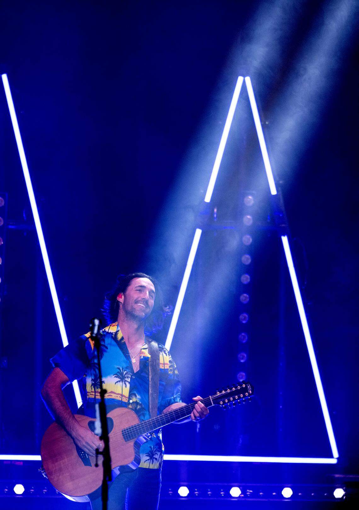 Country music star Jake Owen performs in concert at Raleigh, N.C.’s Red Hat Amphitheater, Thursday night, July 20, 2023.