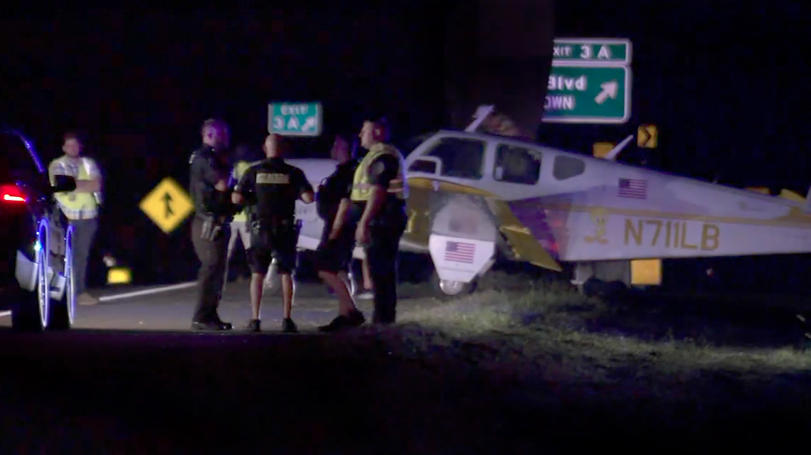 A car struck an aircraft on Interstate 840 in North Carolina, after the single-engine plane was forced to make an emergency landing, according to the Greensboro Police Department.