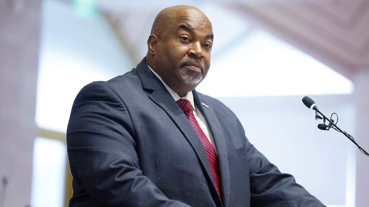 Lt. Gov. Mark Robinson speaks during a press conference at the Legislative Building in Raleigh, N.C., Thursday, Oct. 12, 2023.