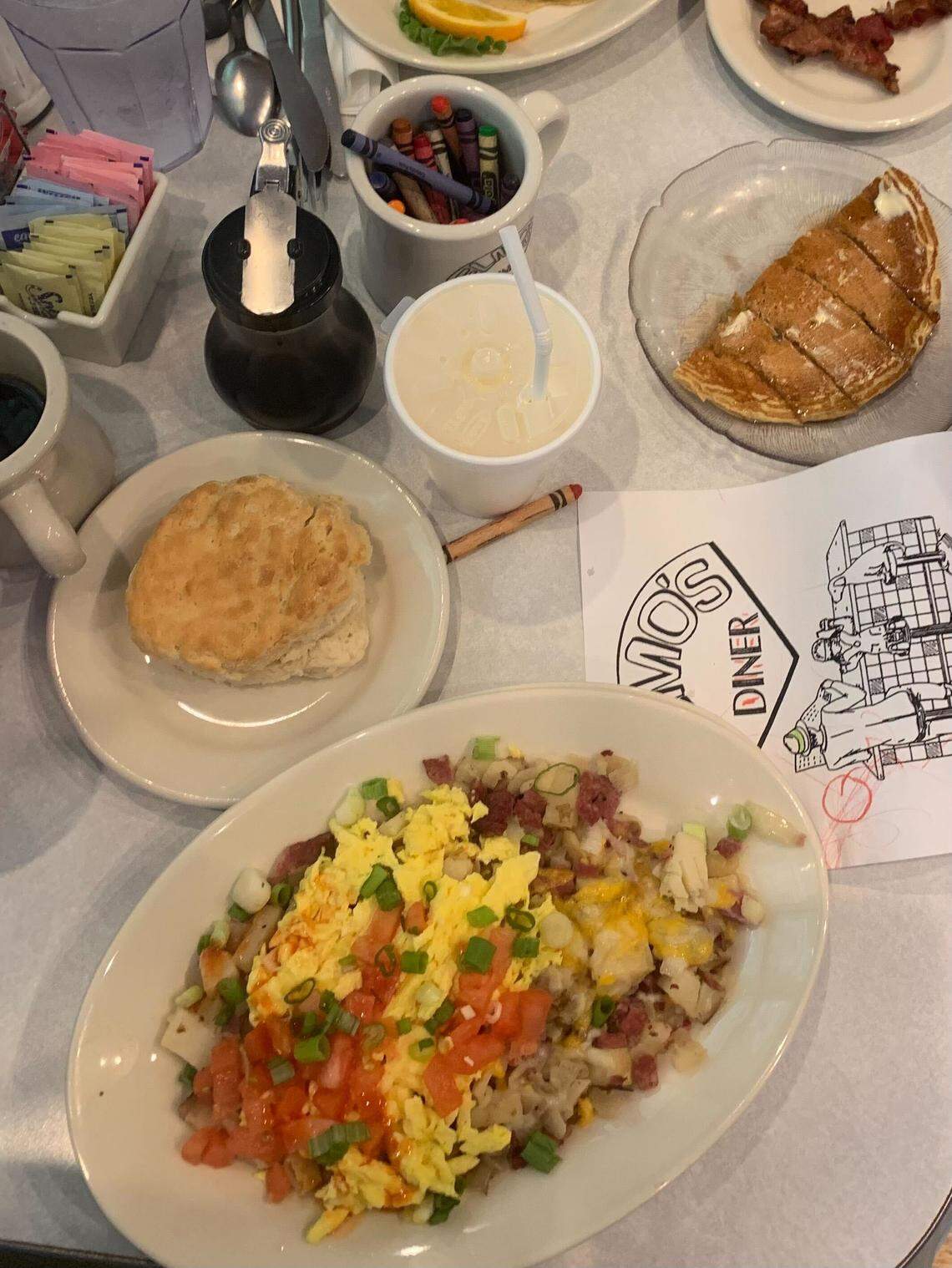 A breakfast spread at Elmo’s Diner in Durham.
