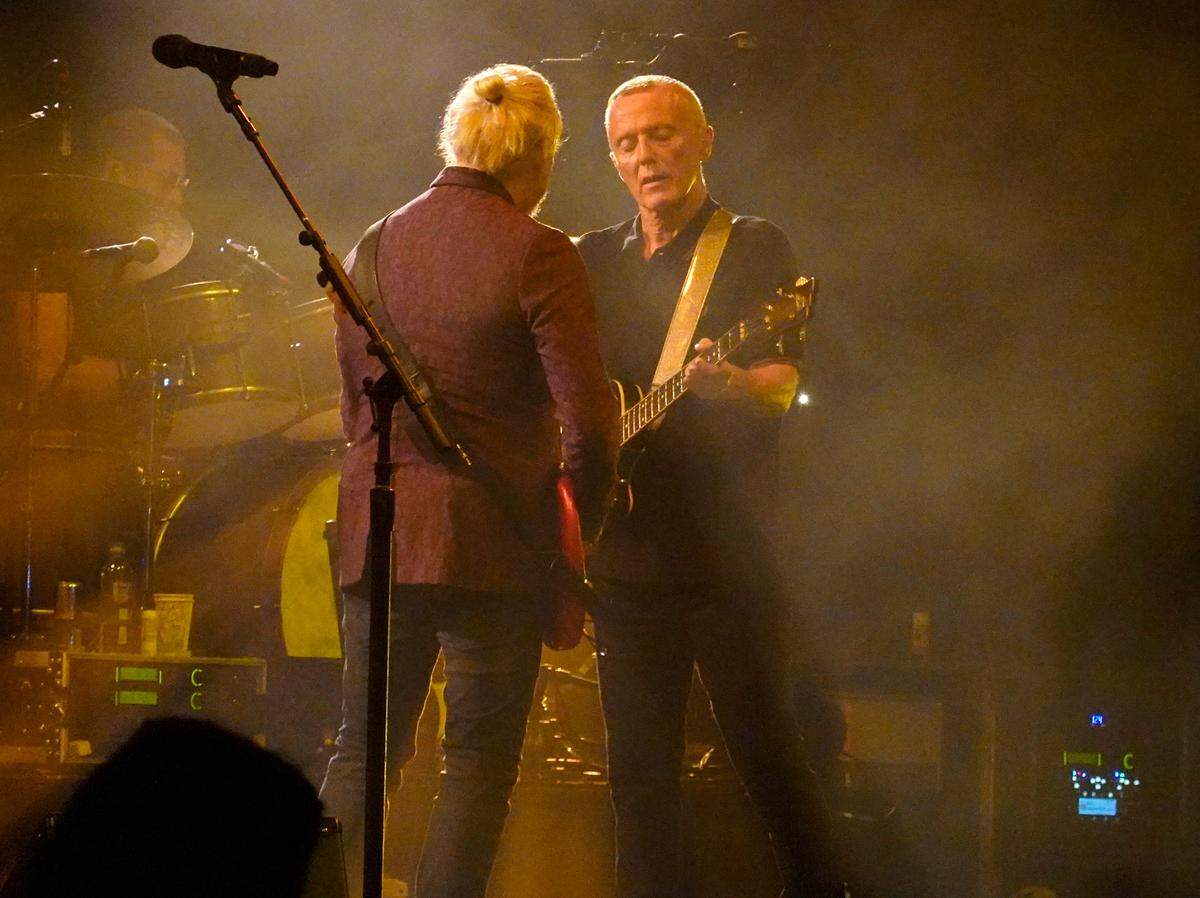 Tears for Fears’ Roland Orzabal and Curt Smith play during their concert at Coastal Credit Union Music Park in Raleigh, N.C., Saturday, July 8, 2023.