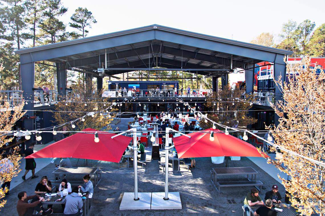 Boxyard RTP has a variety of restaurants and vendors as well as ample outdoor patio seating.