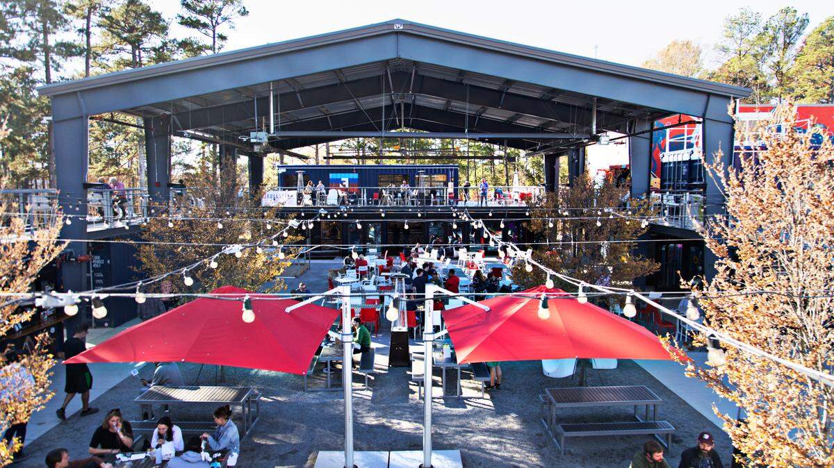 Boxyard RTP has a variety of restaurants and vendors as well as ample outdoor patio seating.