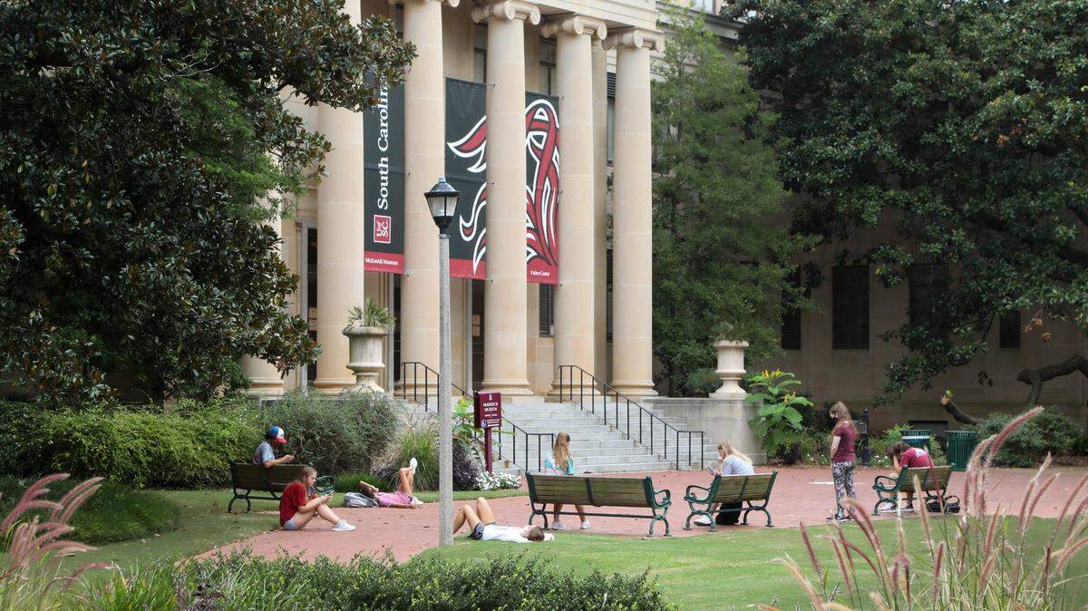 University of South Carolina students relax in the horseshoe in 2020.