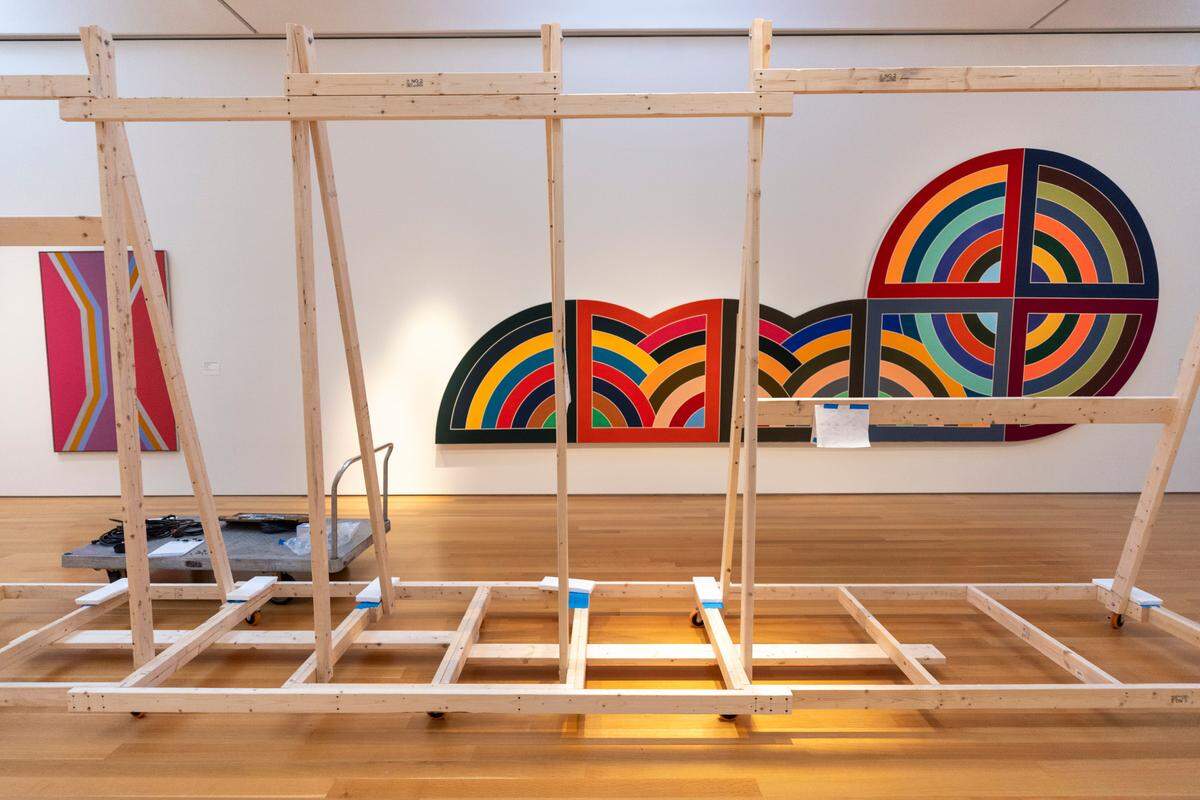 "Raqqa II," by artist Frank Philip Stella, a signature piece of the North Carolina Museum of Art’s collection has been moved to a new location in the West Building as part of The People’s Collection, Reimagined reinstallation. 