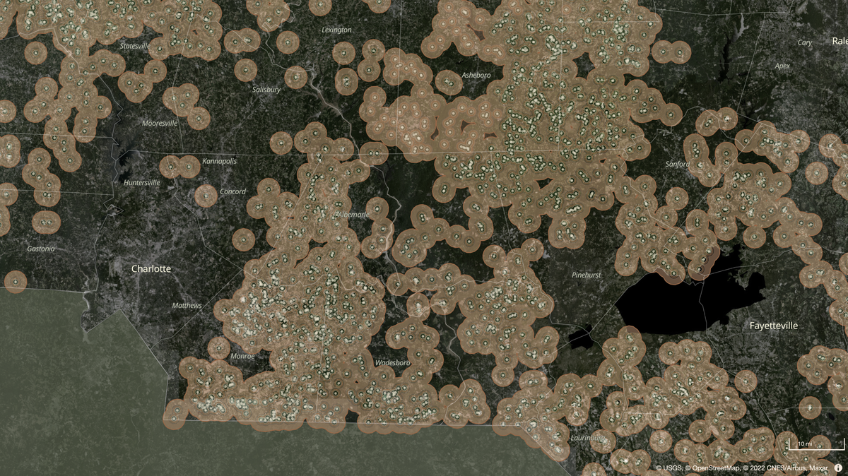A map showing potential effects of poultry farms on neighbors