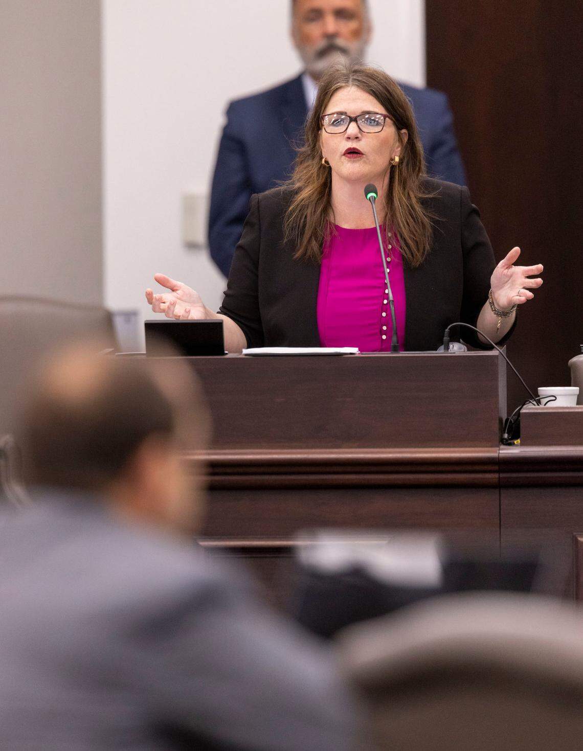 Senator Deanna Ballard, Chair of the Senate Education/Higher Education Committee, speaks during debate of HB 755 on Wednesday, May 25, 2022 in the Legislative Office Building in Raleigh, N.C.
