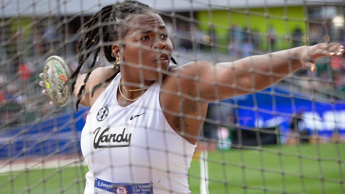 Vanderbilt’s Veronica Fraley, a Raleigh native from Wakefield High School, competes in the women’s discus during the U.S. Olympic Track and Field Trials at Hayward Field in Eugene.