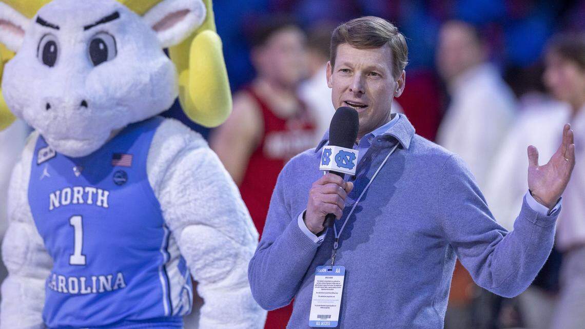 UNC-Chapel Hill Chancellor Lee Roberts announces on Feb. 19, 2025, that classes will be canceled the next day. He made the announcement during the UNC vs. NC State basketball game at the Smith Center in Chapel Hill, N.C.