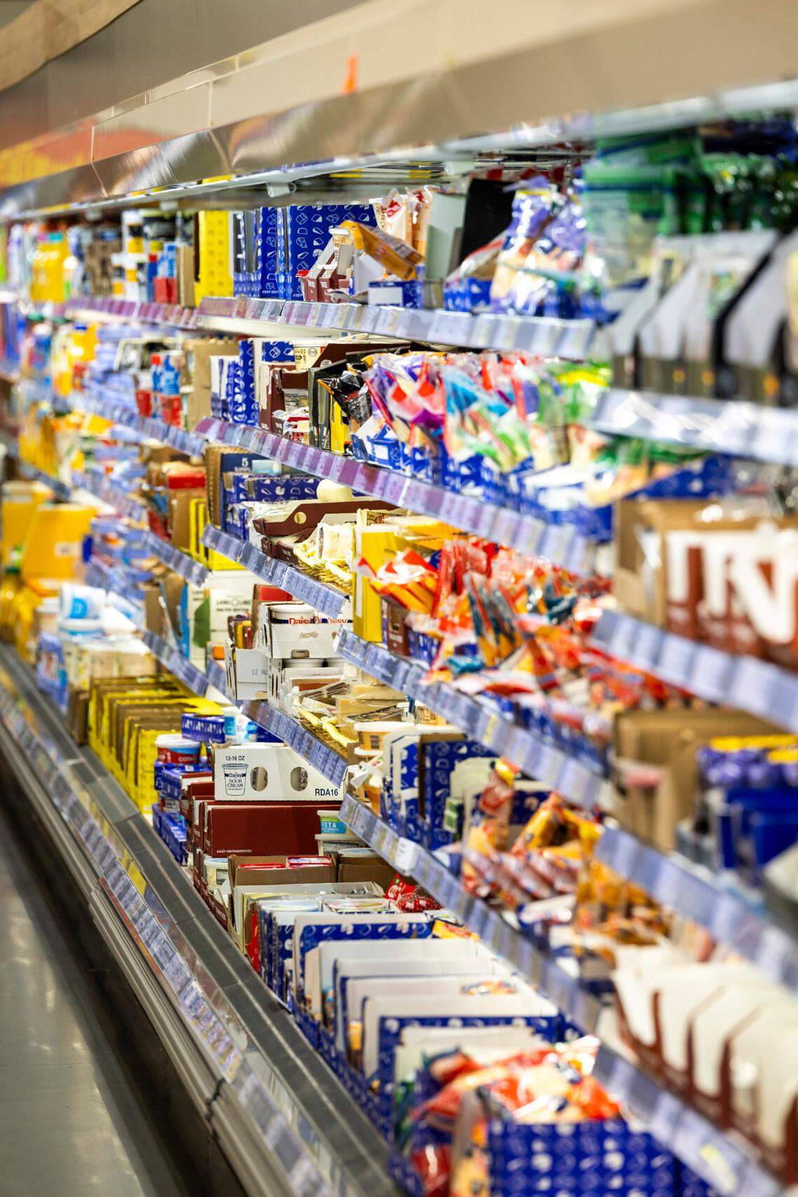 Dairy and other refrigerated goods at the LIDL grocery store on Wake Forest Boulevard in Raleigh on Friday, June 7 , 2024.
