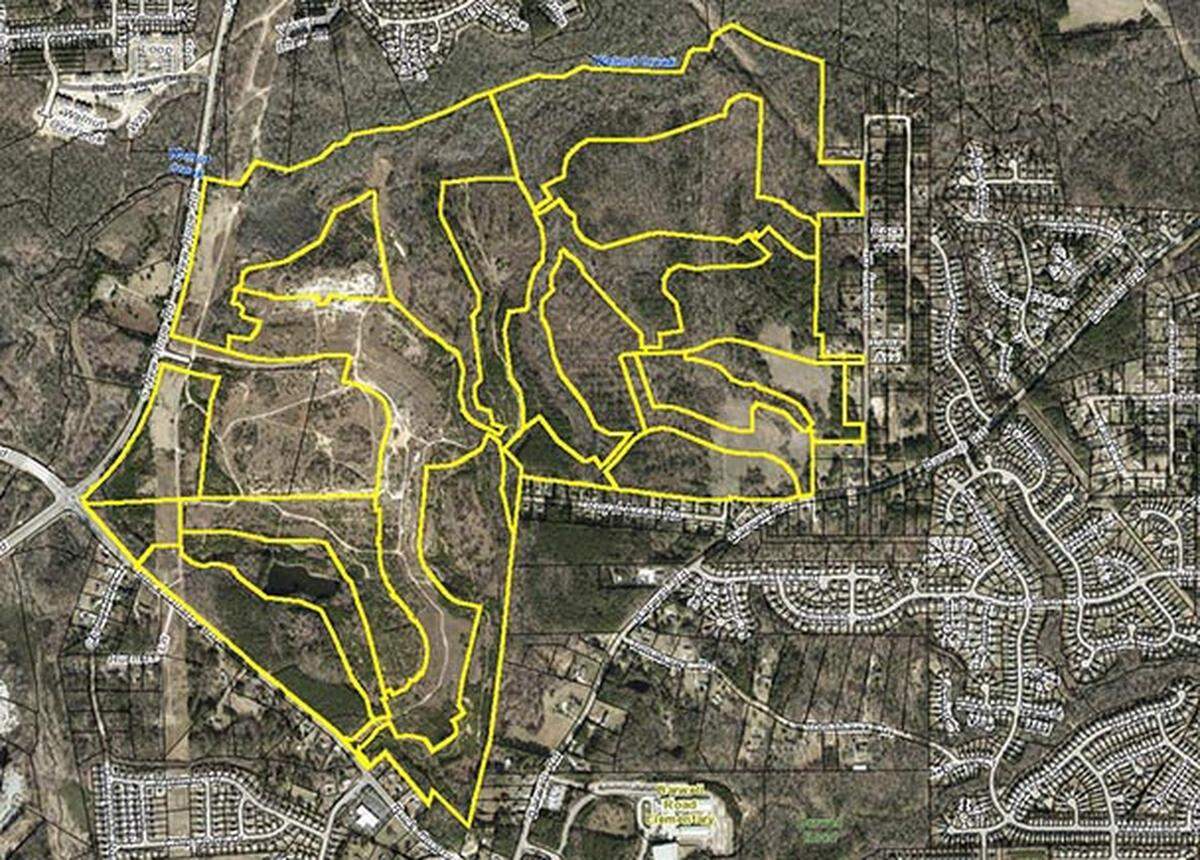 An aerial view of the Olde Towne property on the intersection of Rock Quarry Road and New Hope Road. CBRE|Raleigh announced the sale of the Olde Towne site in December 2018.