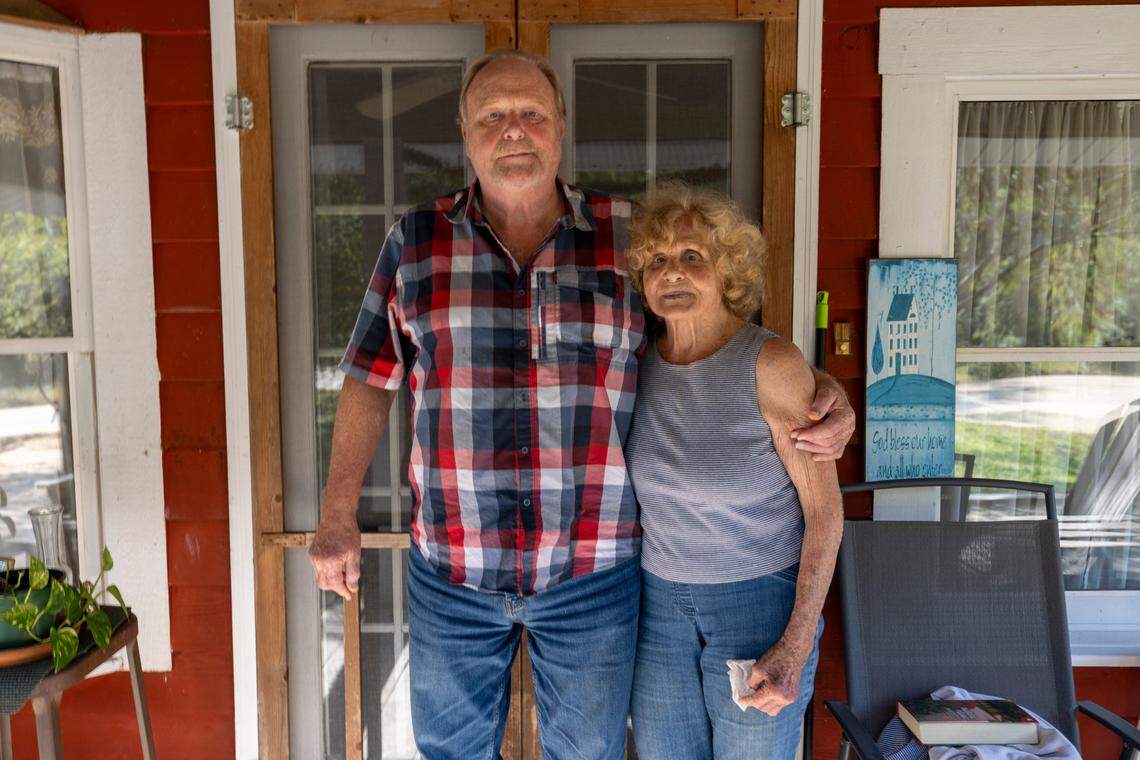 Michael Derwort and his mother Margie Derwort at their home near Saluda,N.C., on Monday, October 7, 2024. The Derworts describe how Hurricane Helene destroyed the house next door, killing one person.