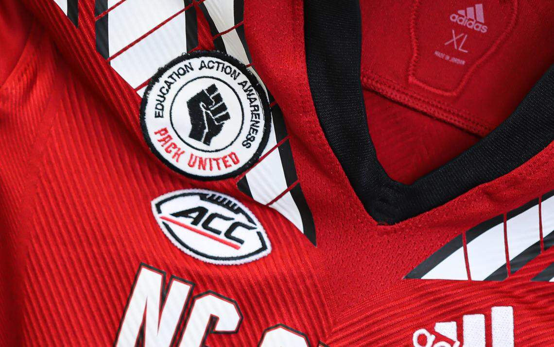 N.C. State football players wore this patch designed by the players and produced and applied by the Wilson College of Textiles during the 2020 football season.