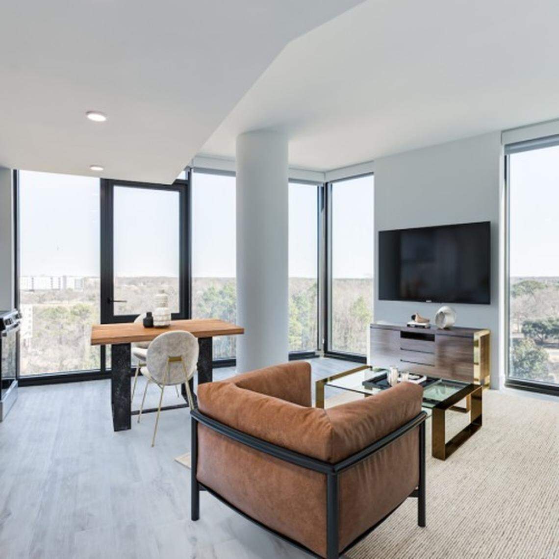 A model two-bedroom unit at The Holston, a new 20-story apartment building directly adjacent to Dorothea Dix Park in Raleigh.