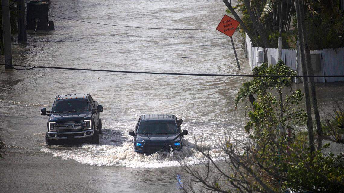 The streets under the Fort Myers Beach bridge flooded as Hurricane Helene passed by on Thursday, Sept. 26, 2024. Hurricane Helene is expected to pass SWFL on the way to the big bend area. SWFL is preparing for possible storm surge from the Hurricane.