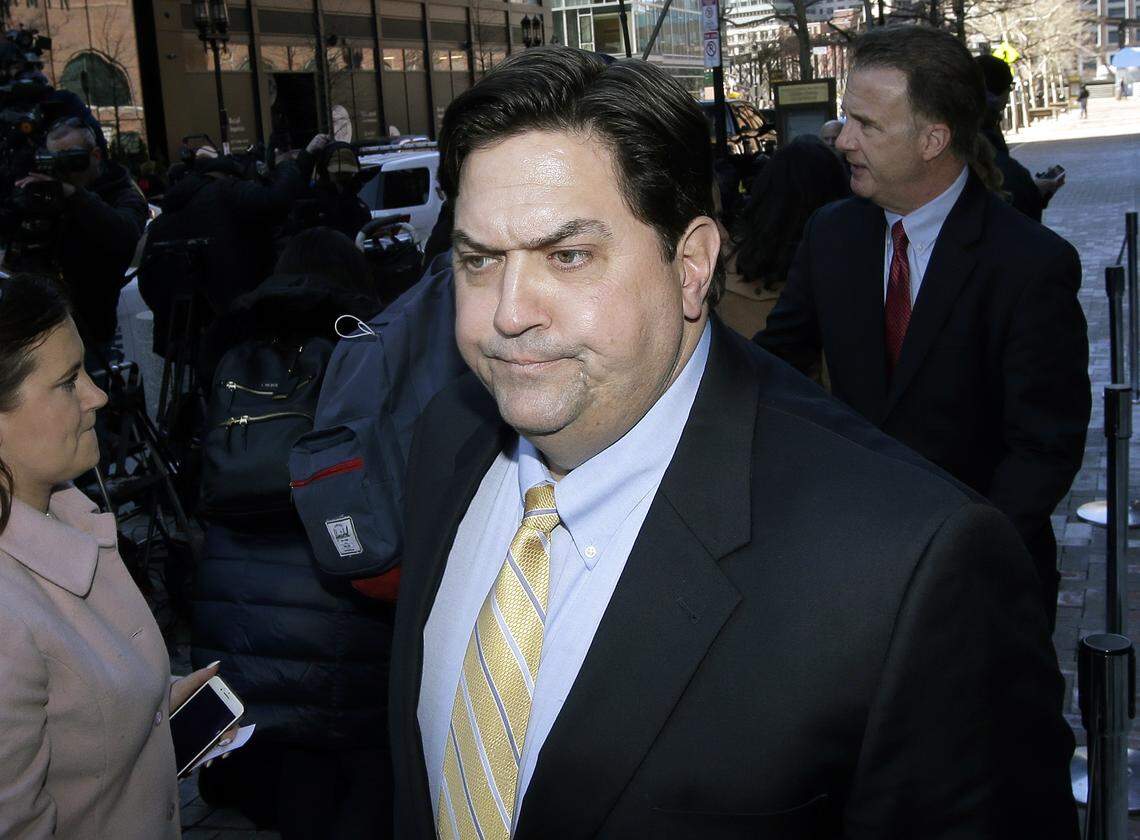 William Ferguson, former Wake Forest volleyball coach, arrives at federal court in Boston on Monday, March 25, 2019, to face charges in a nationwide college admissions bribery scandal. (AP Photo/Steven Senne)