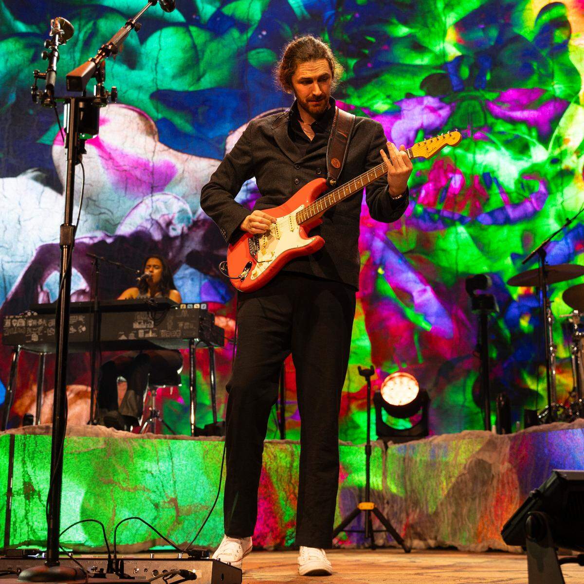 Hozier in concert at Coastal Credit Union Music Park at Walnut Creek in Raleigh, N.C., Saturday night, April 20, 2024.