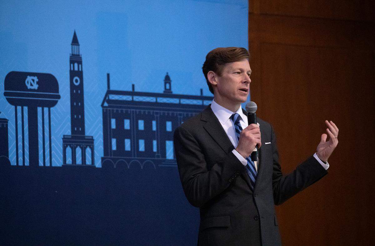 UNC-Chapel Hill Chancellor Lee Roberts speaks at an event honoring university employees on Oct. 9, 2024, in Chapel Hill.