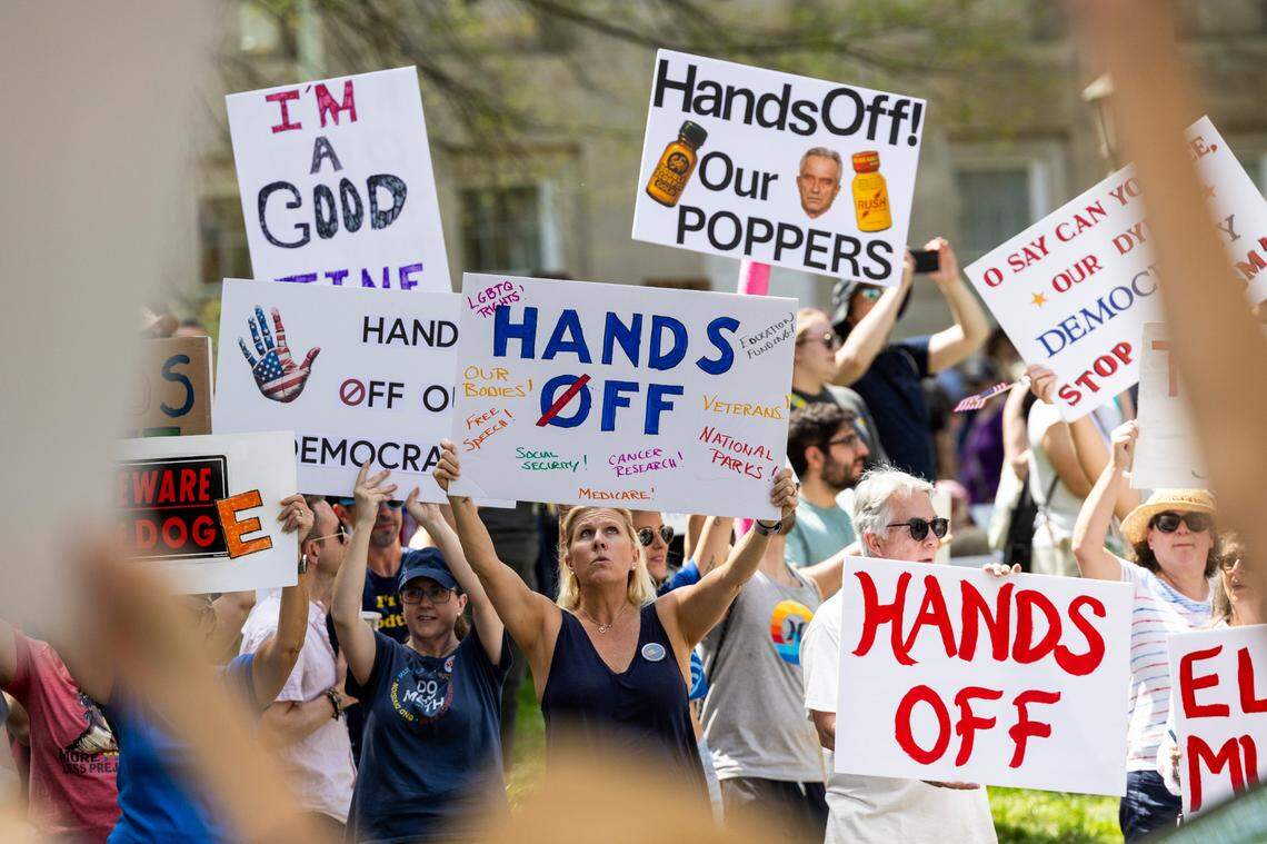 Thousands of demonstrators protest Trump administration policies in downtown Raleigh on Saturday.