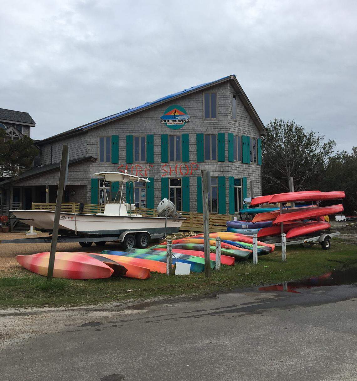 Rental kayaks await at Ocracoke when the threat of coronavirus spread allows visitors to return. It’s been a difficult six months on the island, following flooding from Hurricane Dorian last September.