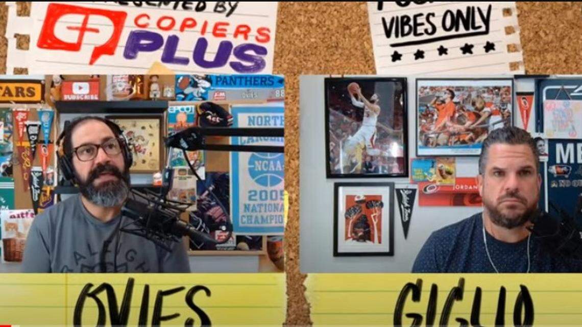 Joe Ovies, left, and Joe Giglio host the “Ovies + Giglio” sports talk show, available via podcast or YouTube.