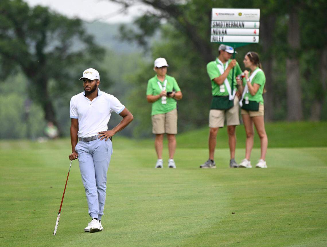 Quinn Riley watches his opponents hit on the 5th hole during the second round of the John Deere Classic golf tournament on July 1, 2022.