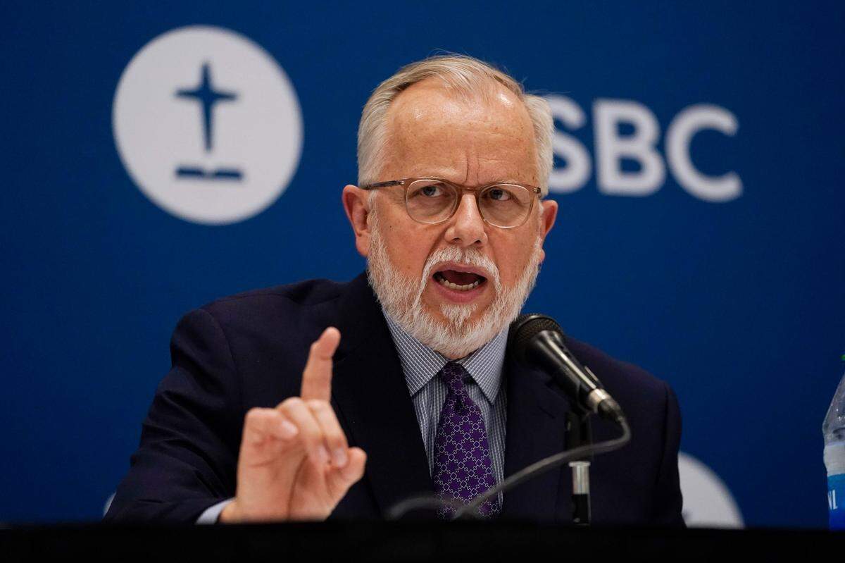 Pastor Ed Litton, of Saraland, Ala., answers questions after being elected president of the Southern Baptist Convention Tuesday, June 15, 2021, in Nashville, Tenn. A blistering report on the Southern Baptist Convention’s mishandling of sex abuse allegations, released on Sunday, May 23, 2022, is raising the prospect that the denomination, for the first time, will create a publicly accessible database of pastors and other church personnel known to be abusers. Litton expressed hope that the shocking findings in the Guidepost report will bring “lasting change” to the SBC.