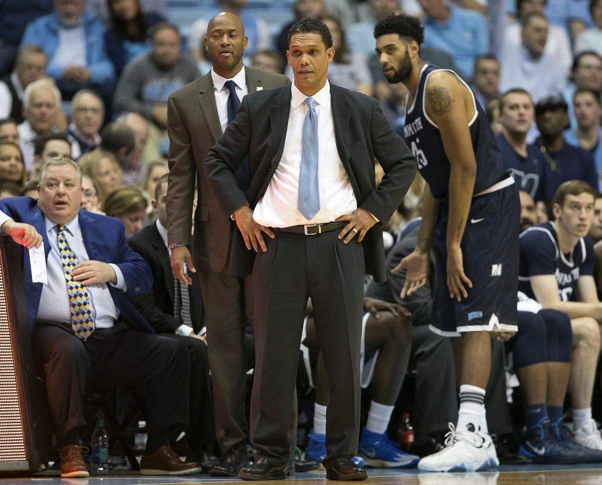 Monmouth head coach King Rice, a former North Carolina player, reacts after being called for a technical foul in the second half against North Carolina on Wednesday, December 28, 2016 at the Smith Center in Chapel Hill, N.C.