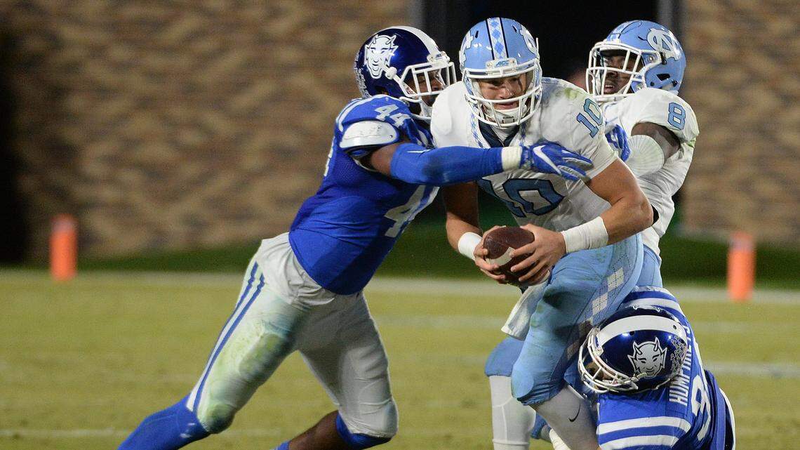 Duke's Joe Giles-Harris (44), shown here in action against North Carolina in 2016, is among the veterans the Blue Devils return on defense this year.