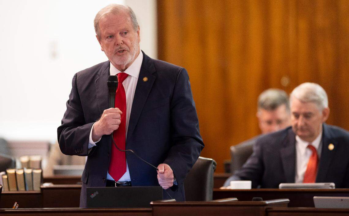 Senate leader Phil Berger, pictured speaking on the Senate floor on April 16, 2025 at the General Assembly in Raleigh, N.C. 