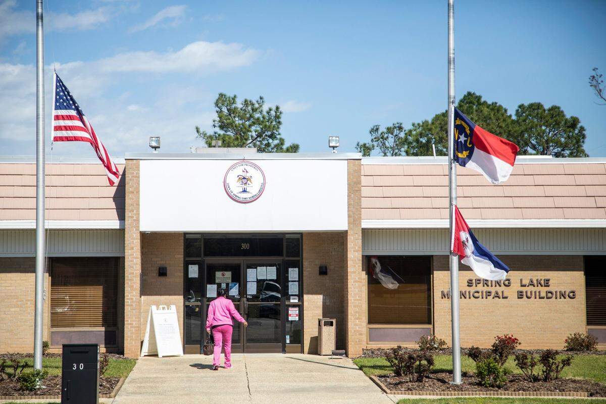 The scene outside the Spring Lake Municipal Building on March 25. The town of Spring Lake is missing nearly $500,000 after hiring a finance director with personal bankruptcies, tax liens and no resume.