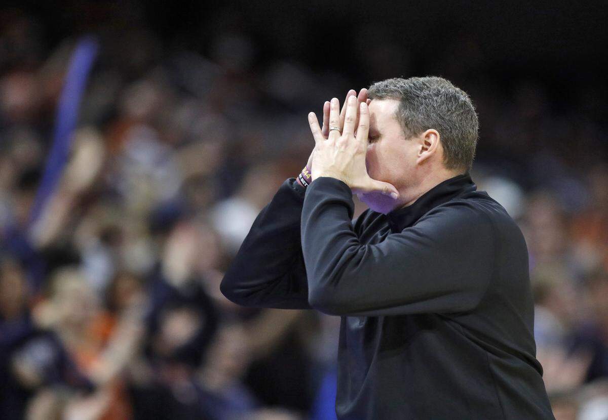 N.C. State head coach Will Wade reacts on the sidelines during the second half of the Wolfpack’s 90-61 loss to Virginia on Thursday, Feb. 24, 2026, at John Paul Jones Arena in Charlottesville, Va.